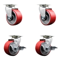 Service Caster 4 Inch Red Poly on Cast Iron Swivel Caster Set with Ball Bearings 2 Brakes SCC-20S420-PUB-RS-2-TLB-2